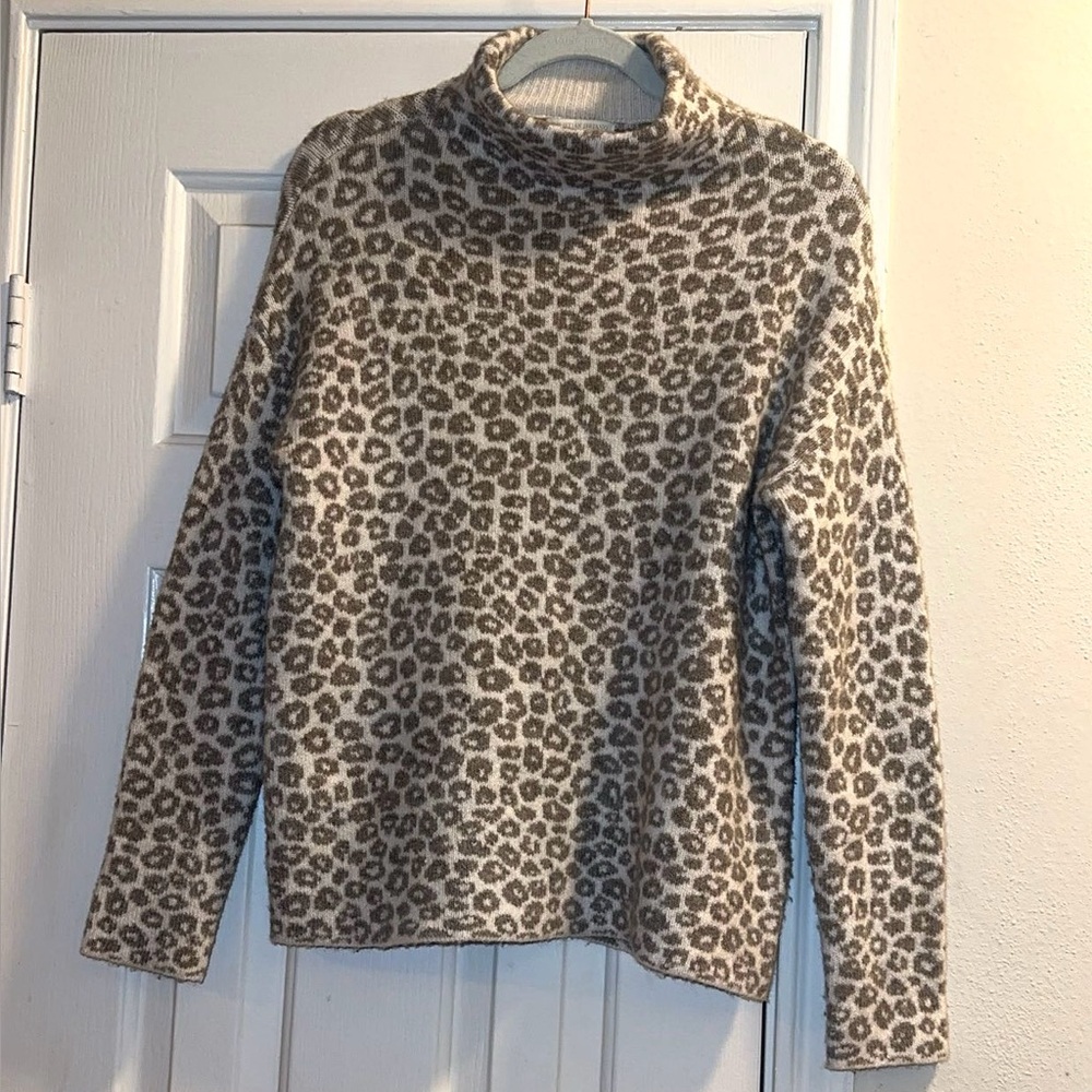 Christian Siriano Cream & Taupe Wool Leopard Turtleneck Sweater